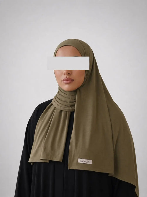 hijab long jersey premium grège kaki lumeyah belgique