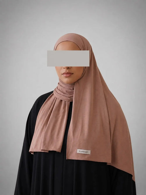 hijab long jersey premium brume rosée lumeyah belgique